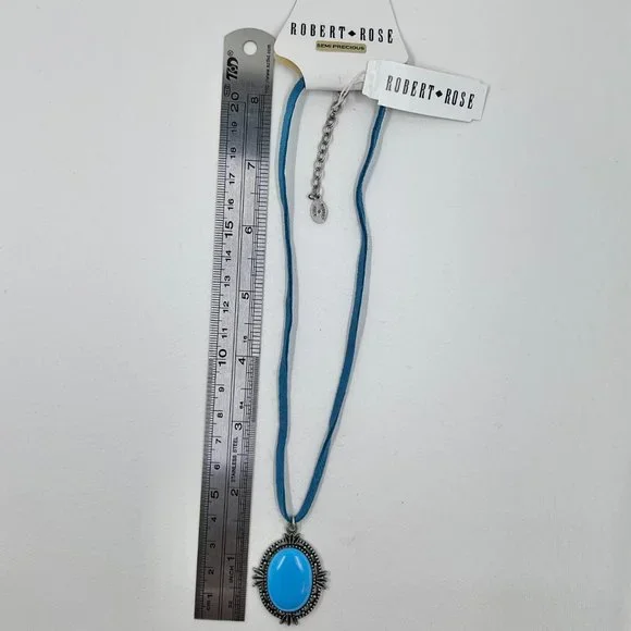 NWT - Robert Rose - Turquoise Color Semi Precious Stone Pendant 16” Necklace - Picture 4 of 9